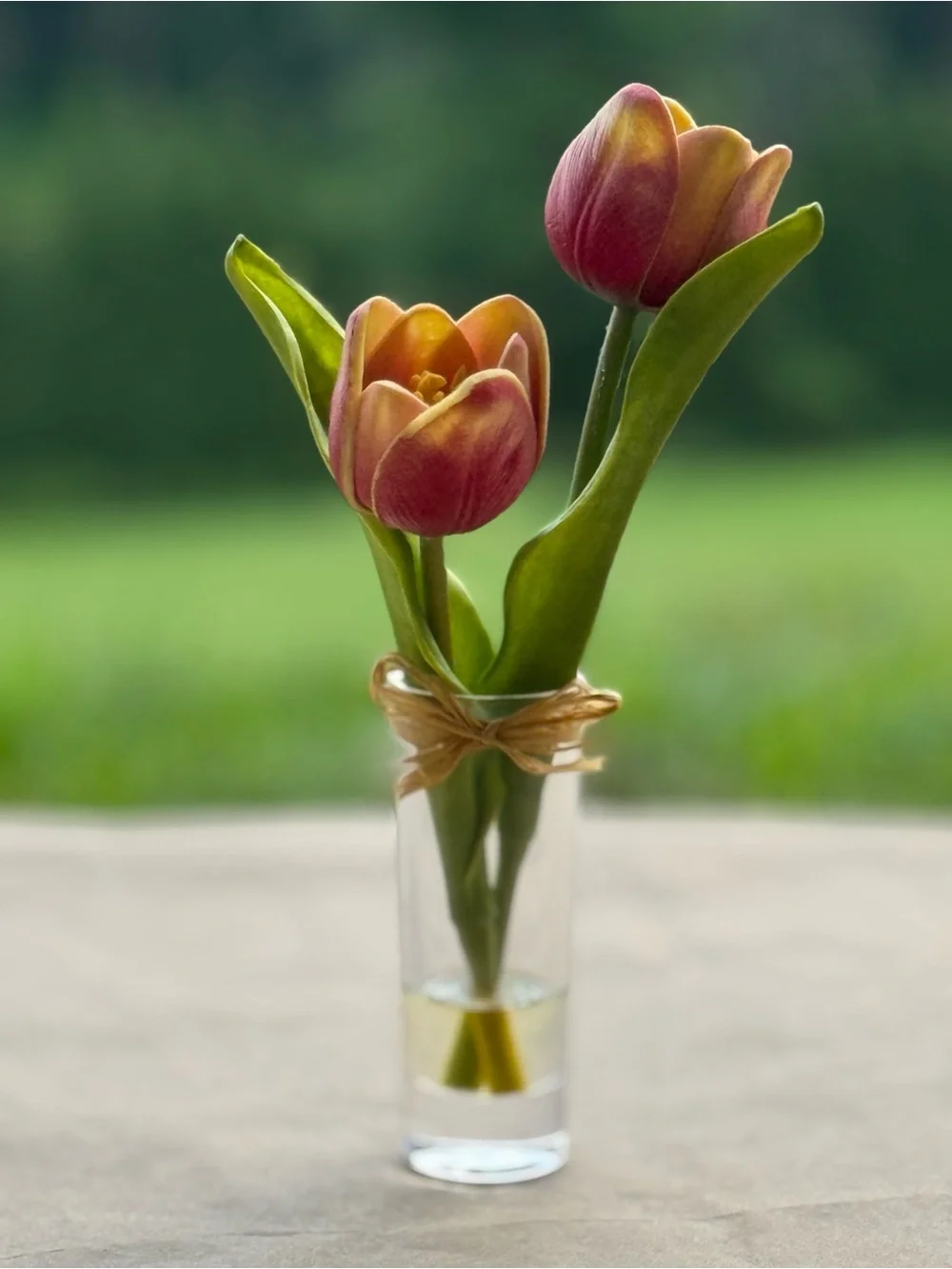 Decorative Tulip Stem Arrangement in Clear Glass Vase